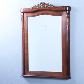 Schouwspiegel met facetgeslepen spiegelglas in eikenhouten lijst met bronzen ornamenten ca 1875 (No.851040) - Hoogte 1,15 m.