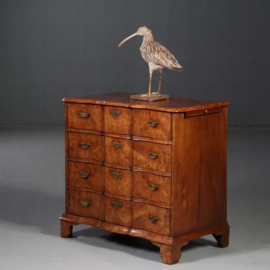 Antieke ladenkast / Barok commode ca. 1740 orgelgebogen in wortelnoten (No.782002)