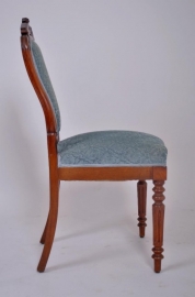 Antieke eetkamerstoelen / 6 Franse mahonie stoelen met blauw velours (No.84160)