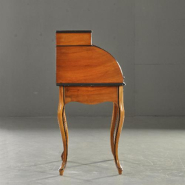 Antieke bureaus / Hollands Willem III damesbureau / trommelbureau ca. 1875 in noten met zwart (No.985985)