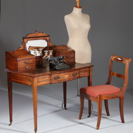 Antieke bureau zeer elegant palissander damesbureau rijk ingelegd ca. 1860 met leer en brons (No.911845)