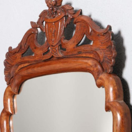 Antieke spiegels  / Hollandse notenhouten Soester spiegel ca. 1790 met afneembare kroon 43 X 87 cm (No.650352)