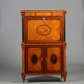 Fantastische satijnhouten Louis XVI secretaire met zijdeuren en fabelachtig inlegwerk ca 1795 (No.260655)