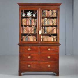 Antieke kast / Mahonie boekenkast / servieskast ca. 1860 met 4 laden (No.401633)