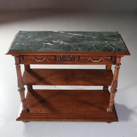 Antieke kasten / Side board / Dessert of koffiecounter noten met groen marmer ca 1880 (No.860455)