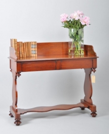 Antieke bijzettafels / Victoriaanse wandtafel mahonie houten blad ca.1880 (No.86512)