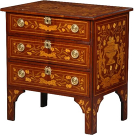 Antieke kasten / Kleine Hollandse barok commode 18e eeuw  4-zijdig rijkelijk van marqueterie voorzien  (No.662720)