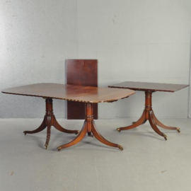 Antieke tafel /  Lange smalle triple pedestal D-end table ca. 1900  massief mahonie (No.340225)