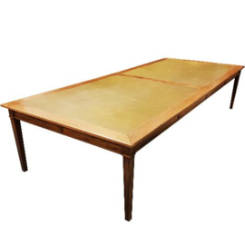 Antieke tafel / Massief mahonie Louis Seize stijl bibliotheektafel 3.5 X 1.5 m met groen leren panelen (No.180401)