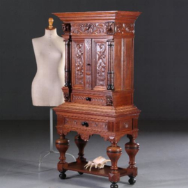 Antieke kast / Hollands tafelkastje / Hollands tafelkastje / Rariteitenkabinetje ca. 1875  eiken met zwarte accenten (No.640852)