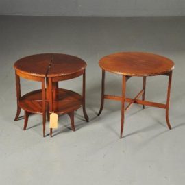 Antieke tafel / Ronde salontafel met 4 uitneembare 5 bijzettafeltjes ca. 1920 Mahonie (No.502854)