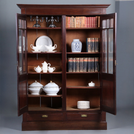 Strakke Hollandse Boekenkast in massief cuba mahonie nieuwe kunst  ca 1900 (No.440555)