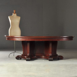 Antieke tafel / Grote art deco ovale eetkamertafel voor 8 tot 10 personen ca. 1915 in mahonie (No.121911)