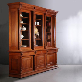 Antieke boekenkast / Zeer hoge Bibliotheekkast (2,73 m. hg) ca. 1870 met geheim vak en interessante spreuk (No.680125)