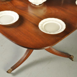 Antieke tafel /  Lange smalle triple pedestal D-end table ca. 1900  massief mahonie (No.340225)