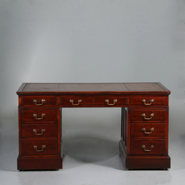 Massief mahonie bureau met leer ingelegd ca 1850 Engeland met 8 laden (No.461005)