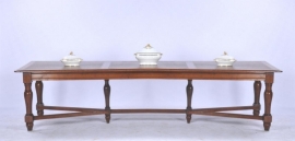 Antieke tafel / Lange stoere doorleefde tafel 3.20 m. 1890-1900 met zowel vergader- als keukenkwaliteiten (No.561201)