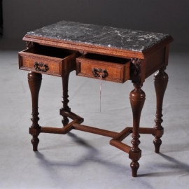 Antieke bijzettafels /  Hollandse eikenhouten wandtafel met 2 lades ca. 1880 (No.916014)
