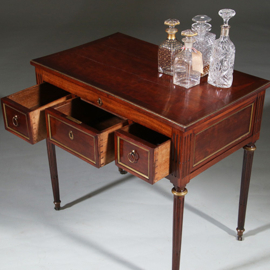 Hollandse Lodewijk XVI wandtafel als schenktafel in mahonie met verguld messing (No.260665)