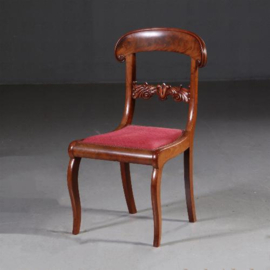 Antieke stoelen / Stel van 8 Charles X mahonie eetkamerstoelen 2 met armleuningen  ca. 1820 prijs incl bekleding naar wens (No.650357)