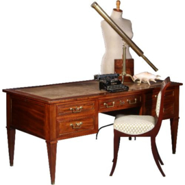 Antiek Bureau / Chique Schrijftafel in mahonie ca. 1860 met oud leer ingelegd (No.732511)