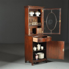 Antieke kast / Engelse boekenkast  / servieskast donker mahonie ca. 1920 ondiepere bovenkast (No.522353)