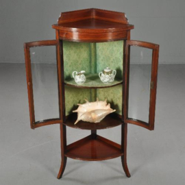 Antieke kast / Kwart ronde hoekvitrinekast in mahonie gebogen glas ca. 1910 (No.390662)