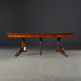 Antieke tafel /  Lange smalle coulissentafel( 90X318 )ca. 1875 in  bloemmahonie met patroon bladen   (No.141405)