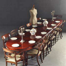 Antieke tafel / Mahonie coulissetafel ca. 1860 een blikvanger van ruim 4 m. lang (No.180409)