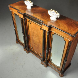 Antieke kast / Victoriaanse credenza ca. 1885 in ebben- en notenhout en spiegelpanelen (No.470752)