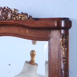 Schouwspiegel met facetgeslepen spiegelglas in eikenhouten lijst met bronzen ornamenten ca 1875 (No.851040) - Hoogte 1,15 m.