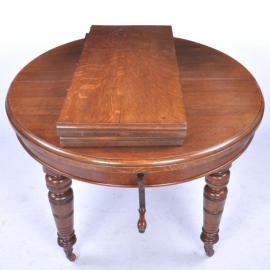 Antieke tafel / Engelse eikenhouten wind out table met 2 inlegbladen ca. 1875 authentieke slinger (No.532505)