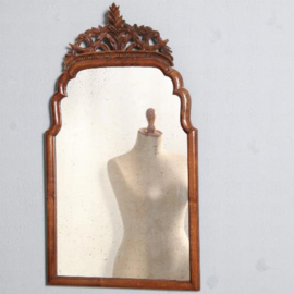 Antieke spiegels  / Hollandse notenhouten Soester spiegel ca. 1790 met afneembare kroon 45 X 85 cm (No.650355)