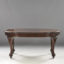 antieke tafel / Engelse mahoniehouten wind out table ca. 1900  met een mooi authentiek inlegblad (No.611811)