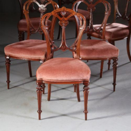 Antieke stoelen / Stel van 6 laat Victoriaanse mahonie  eetkamerstoelen  ca. 1890 met bewerkte kroon Incl. stoffering naar wens (No.681438)