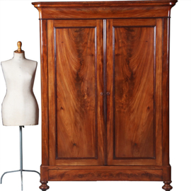 Strakke mahonie garderobekast of kapstok met deuren ca 1850 Hollands (No.283020GK)