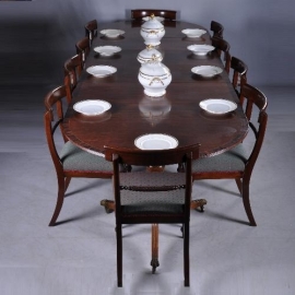 Antieke tafel / Engelse D-end tafel ca. 1925 mahonie met zebrano rand 3,44 m. lang (No.892804)