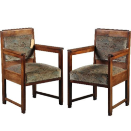 Antieke stoelen / Stel van 2 art deco armstoelen / bureaustoelen (No.221841)