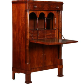 Antieke kast / Empire secretaire abattant in mahonie met groen leer ca. 1810 (No.662719)