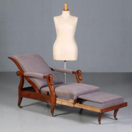 Antieke armstoelen / Relaxfauteuil Charles Dix ca. 1850 in verstelbare rugleuning en voetensteun (No.782320)