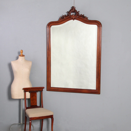 Antieke spiegels / Grote schouwspiegel in mahonie ca 1885 facet geslepen gestoken kuif (No.891540) Hoogte 1,60 m