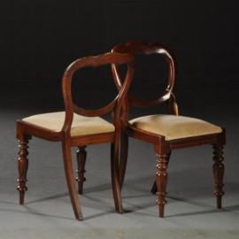 Antieke stoelen / Stel van 4 Victoriaanse eetkamerstoelen ca. 1850 in  mahonie met velours   (No.450219)