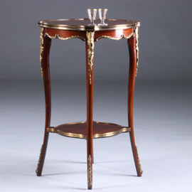 Franse lampetafel gueridon ca 1900 met geschulpt blad in mahonie met brons (No.222155)
