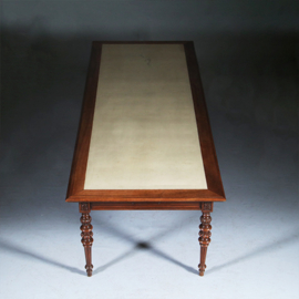 Praktische chique lange noten eetkamertafel of werktafel met wasdoek ingelegd Hollands ca 1880 (No.283040)
