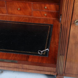 Antiek Bureaus / brede Empire secretaire met boekenkasten / zijkasten ca. 1810 in mahonie met marmer (No.602117)