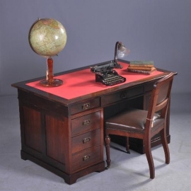 Antieke bureaus / Hollands massief palissanderhouten bureau met rood schrijfblad(No.806954)