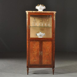 Antieke kast / 3zijdige Vitrinekast met gesloten onderkast en marmer blad ca. 1910 (No.472845)