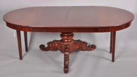 Antieke tafel / Hollandse mahonie coulissetafel lengtel ca. 2.5 m. lang met 3 inlegbladen ca. 1870 (No.8495)