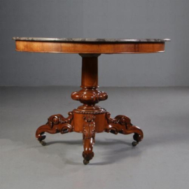 Antieke tafel /  Ronde Franse Gueridon  of  centre table  ca. 1860 in mahonie met marmer blad (No.670643)