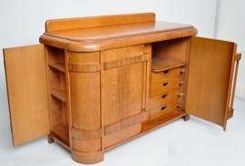 Art Deco / Dressoir / barmeubel met 4 deuren, 2 in de zijpanelen, eiken met wengé (No.8357)